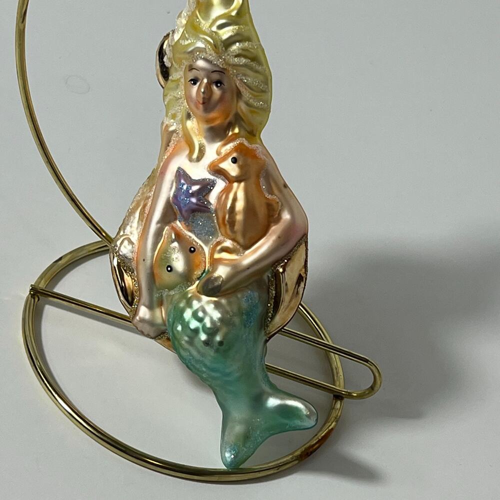 Beautiful Sparkly Blown Glass Mercury Glass Mermaid Ornament